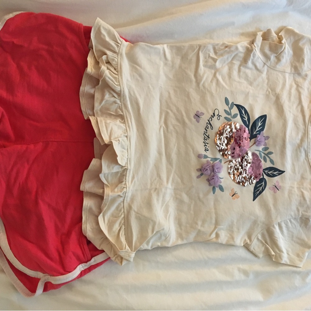 Kids Cream Floral Sequin Ruffle Top